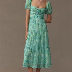 Astr Green and Blue Midi Dress